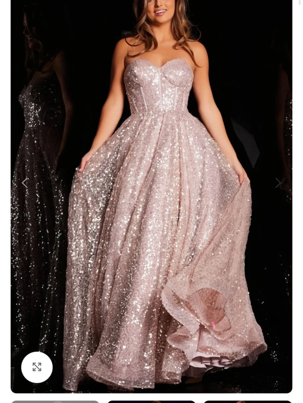 Jovani Strapless Sequin Ball Gown in Blush Pink - Picture 1 of 4